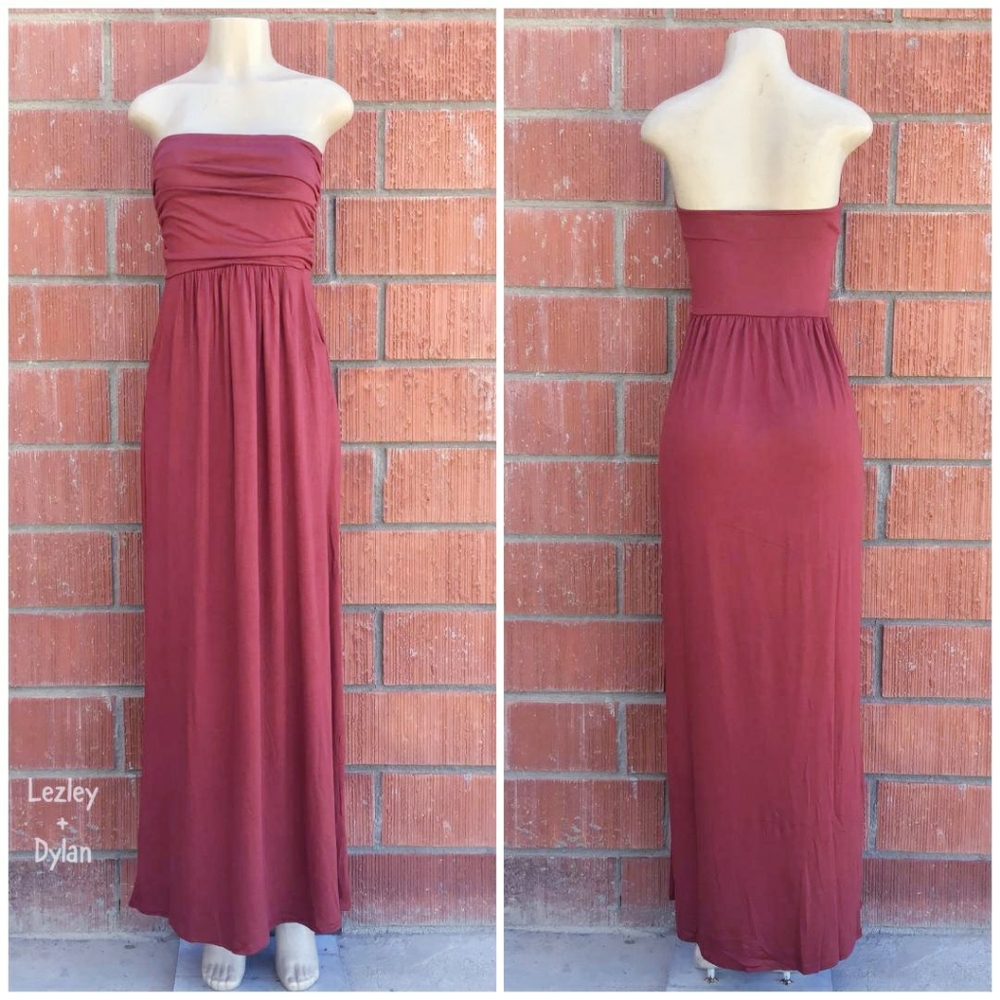 Gorgeous Rust Brick Strapless Maxi Dress - Picture 3 of 6